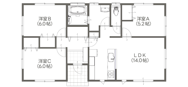 フラットわんずプラスFLAT ONE’S+22坪3LDK平屋間取りプラン